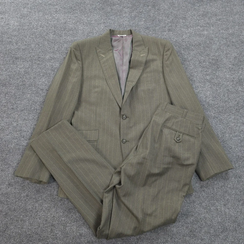 Daryl James Suit Mens 40 32x31 Green Pinstripe 2 Piece Bespoke Custom NFL Player